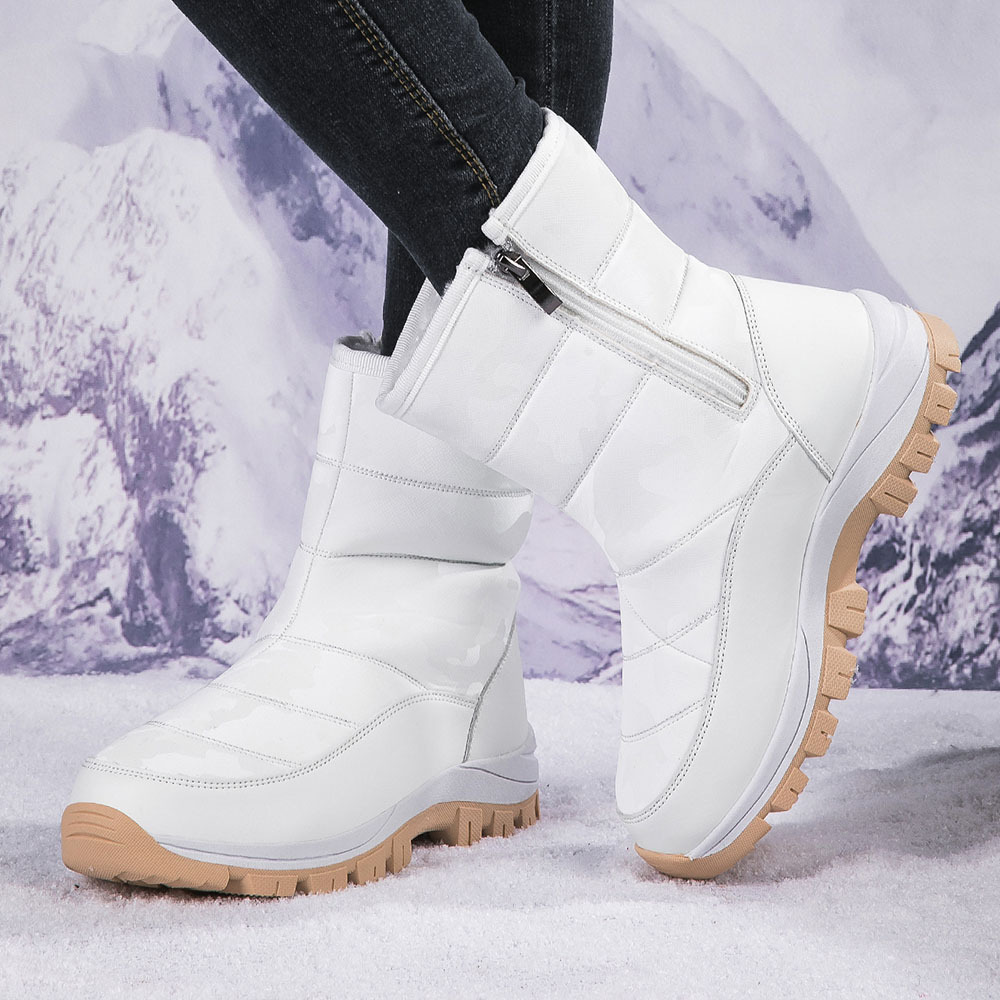 Winter-Damen-Schneestiefel aus Samt mit hohem Schaft und Reißverschluss
