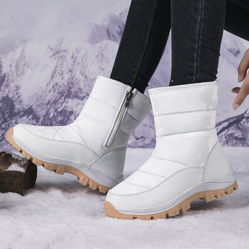 Winter-Damen-Schneestiefel aus Samt mit hohem Schaft und Reißverschluss