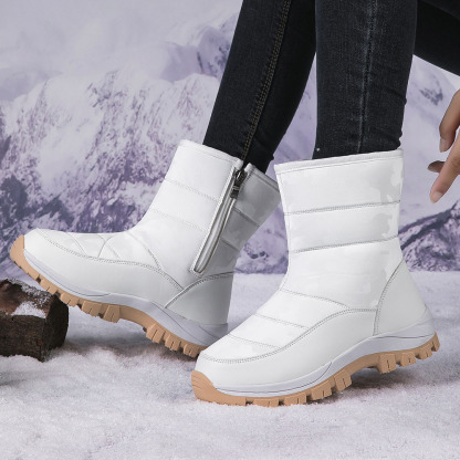 Winter-Damen-Schneestiefel aus Samt mit hohem Schaft und Reißverschluss