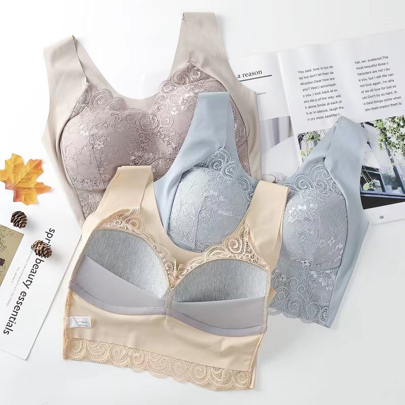 Nahtloser Kabellos Push-Up-Spitzen-BH Übergröße für Damen