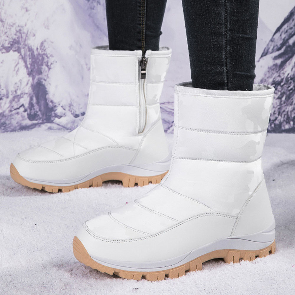 Winter-Damen-Schneestiefel aus Samt mit hohem Schaft und Reißverschluss