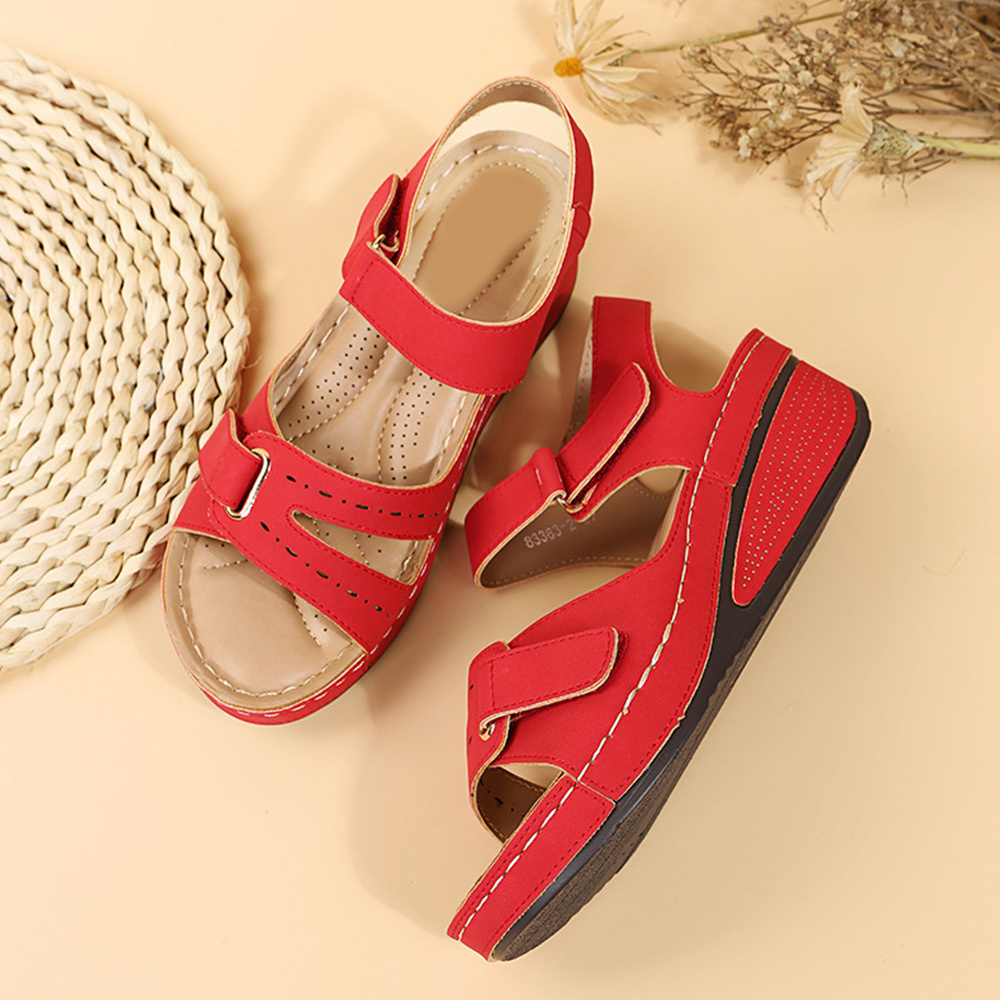 Sommer-Damen-Klettverschluss-Keilsandalen mit dicker Sohle