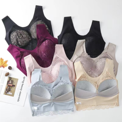 Nahtloser Kabellos Push-Up-Spitzen-BH Übergröße für Damen