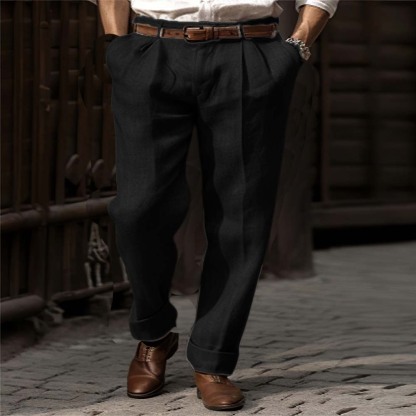  Neue atmungsaktive Herren-Leinenhose mit geradem Bein