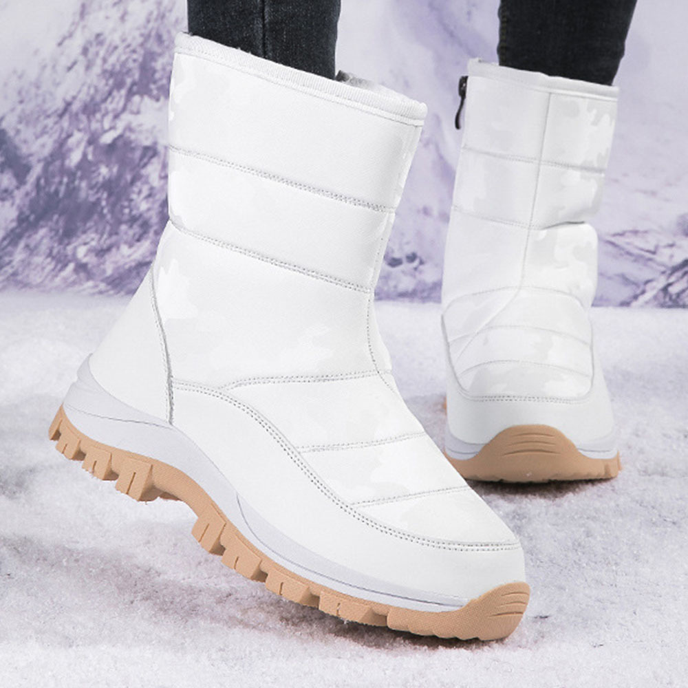 Winter-Damen-Schneestiefel aus Samt mit hohem Schaft und Reißverschluss