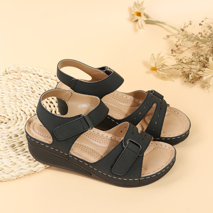 Sommer-Damen-Klettverschluss-Keilsandalen mit dicker Sohle