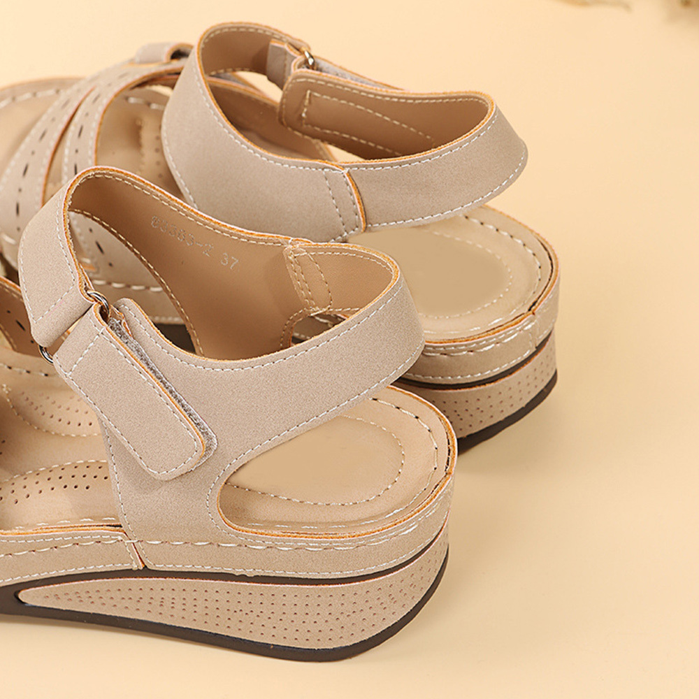 Sommer-Damen-Klettverschluss-Keilsandalen mit dicker Sohle