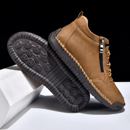 ⏰LETZTER TAG – 70 % RABATT🛒 Herren Leder-Freizeitstiefel – Bequeme Outdoor-Schuhe für Alltag und Autofahren