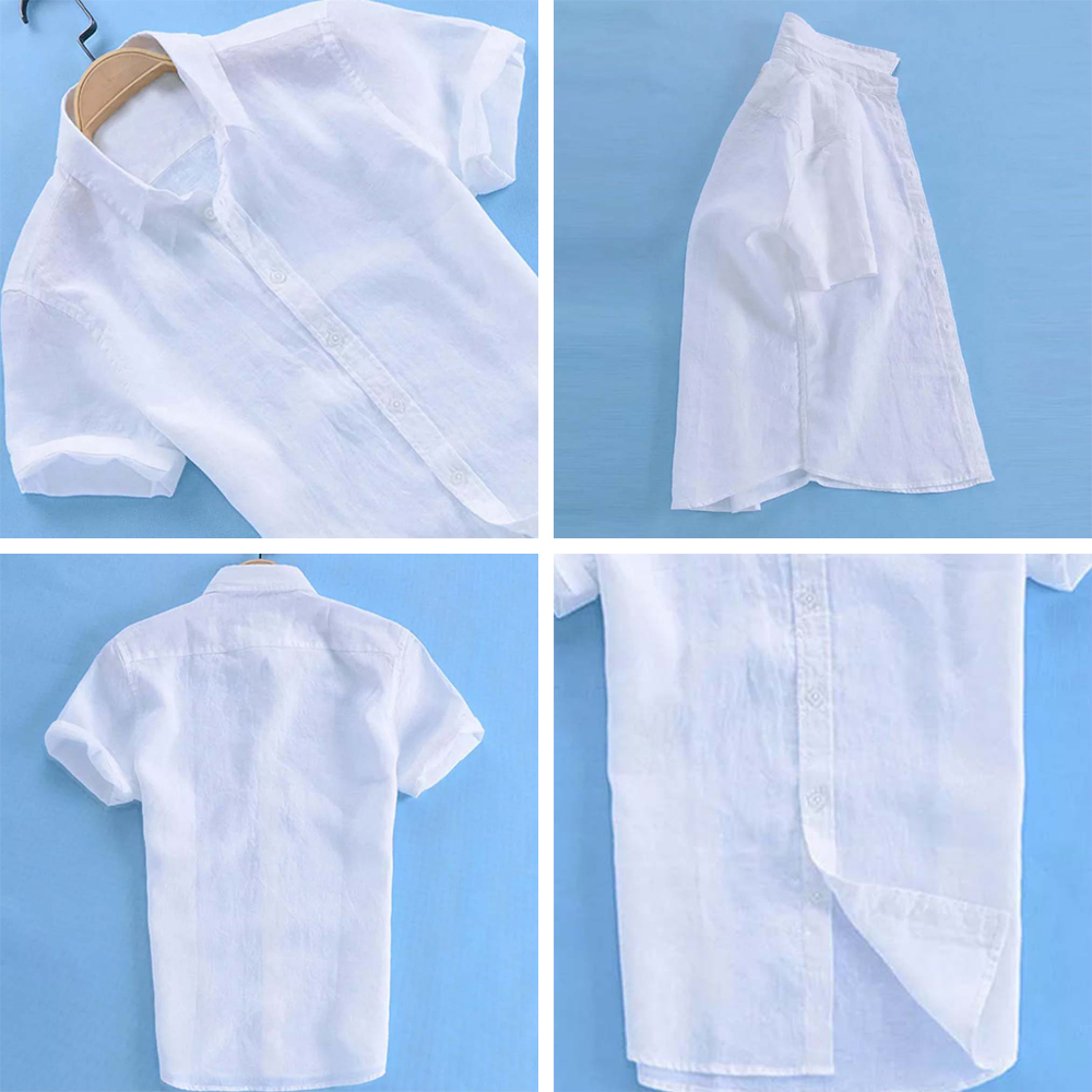 Sommer Herren Casual Einfarbig Revers Kurzarm Hemd