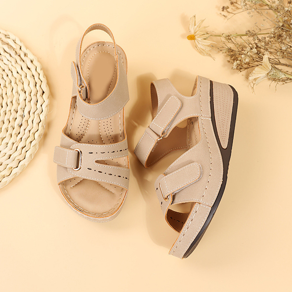 Sommer-Damen-Klettverschluss-Keilsandalen mit dicker Sohle