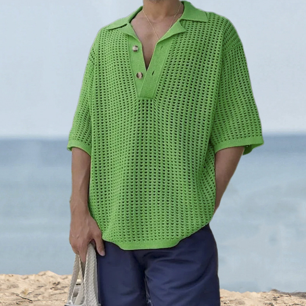 2024 Herren-Revers-Strickpullover mit kurzen Ärmeln