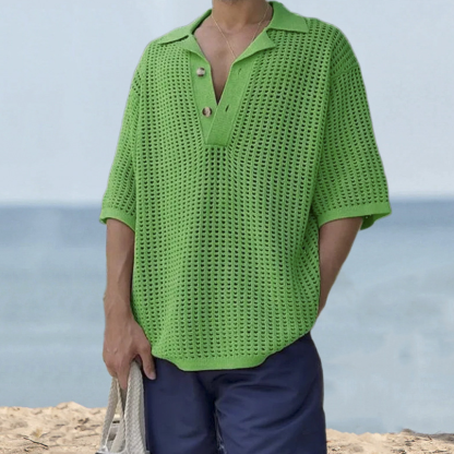 2024 Herren-Revers-Strickpullover mit kurzen Ärmeln
