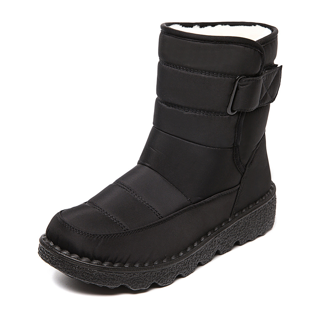 Damen High Top wasserdichte Baumwollschuhe Fleece-Schneestiefel mit Klettverschluss