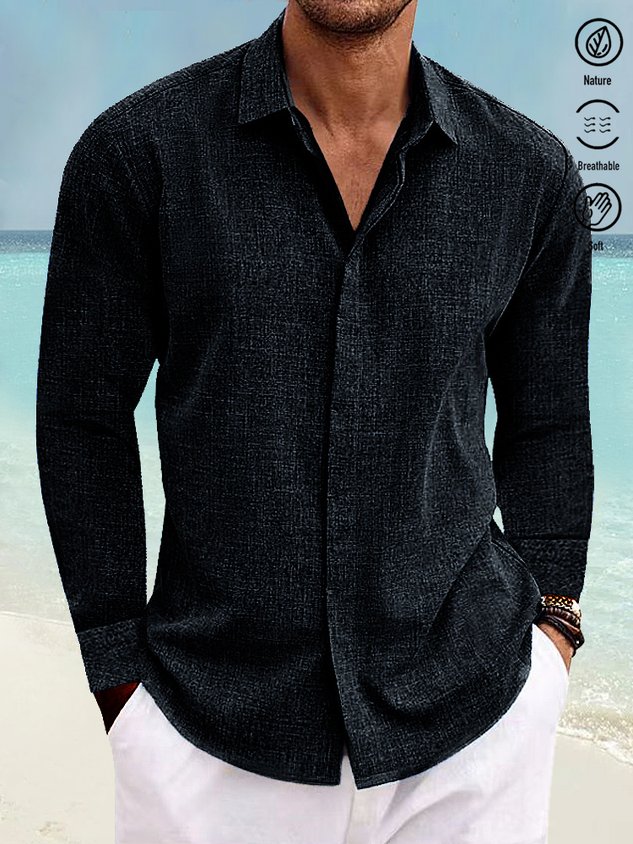 Mehrfarbiges Schlichtes Herrenhemd aus Naturfaser mit Knopfleiste