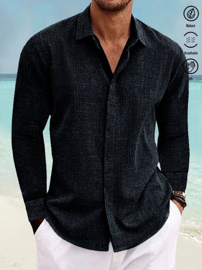 Mehrfarbiges Schlichtes Herrenhemd aus Naturfaser mit Knopfleiste