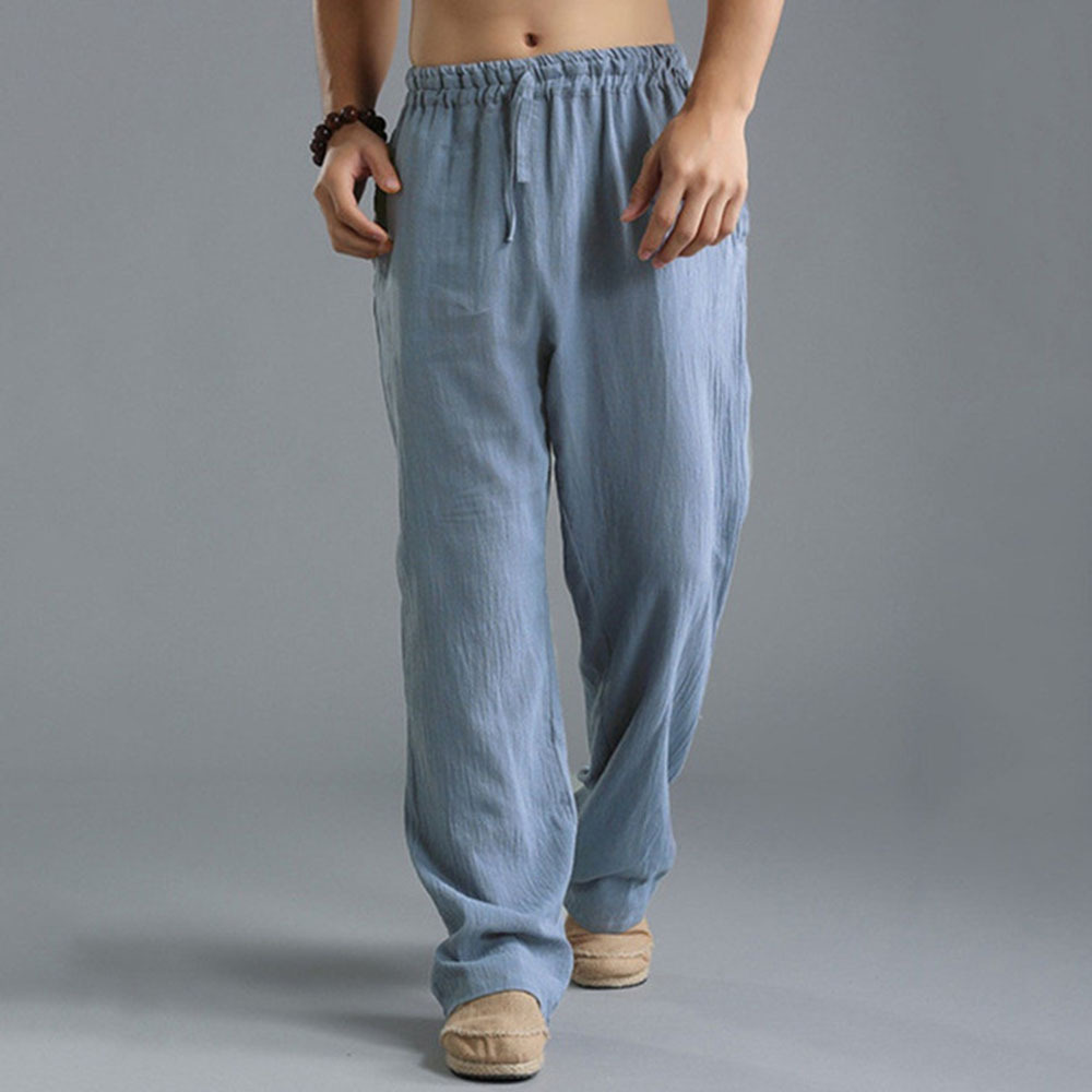 Herren-Sporthose, locker, lässig, Leinen, atmungsaktiv, für Herren