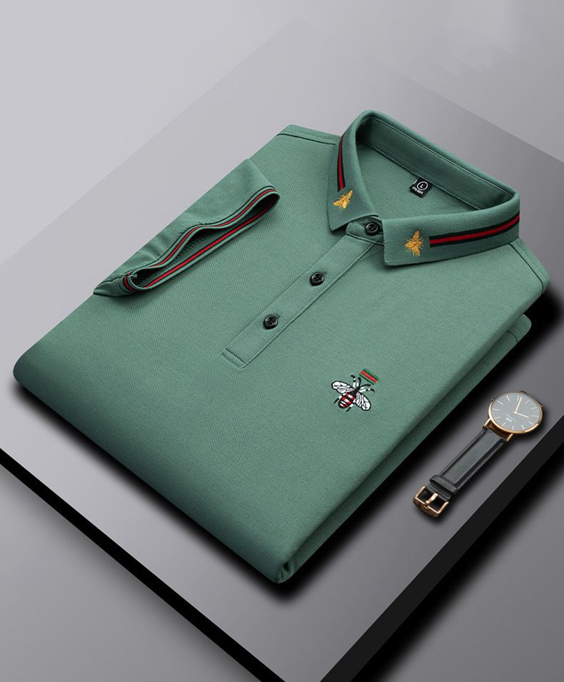 Modisches Herren-Poloshirt mit Bienenstickerei und Kurzen Ärmeln und Revers