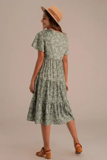 Entspanntes Kurzarm-Blumenkleid mit Rundhalsausschnitt