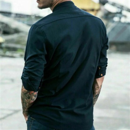 THERLING Herren-Hemd aus Leinen im Vintage-Stil mit Stehkragen