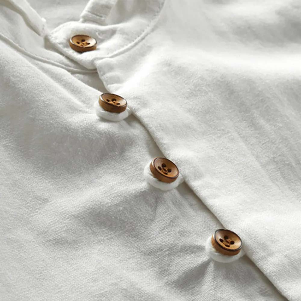 THERLING Herren-Hemd aus Leinen im Vintage-Stil mit Stehkragen