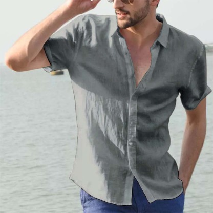 Sommer Herren Casual Einfarbig Revers Kurzarm Hemd