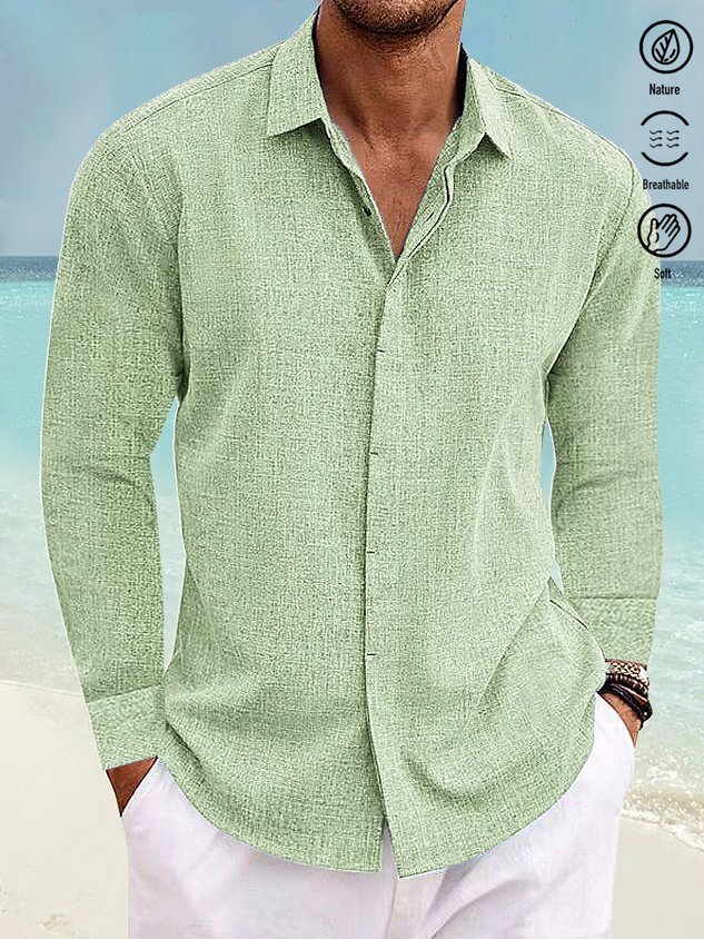 Mehrfarbiges Schlichtes Herrenhemd aus Naturfaser mit Knopfleiste