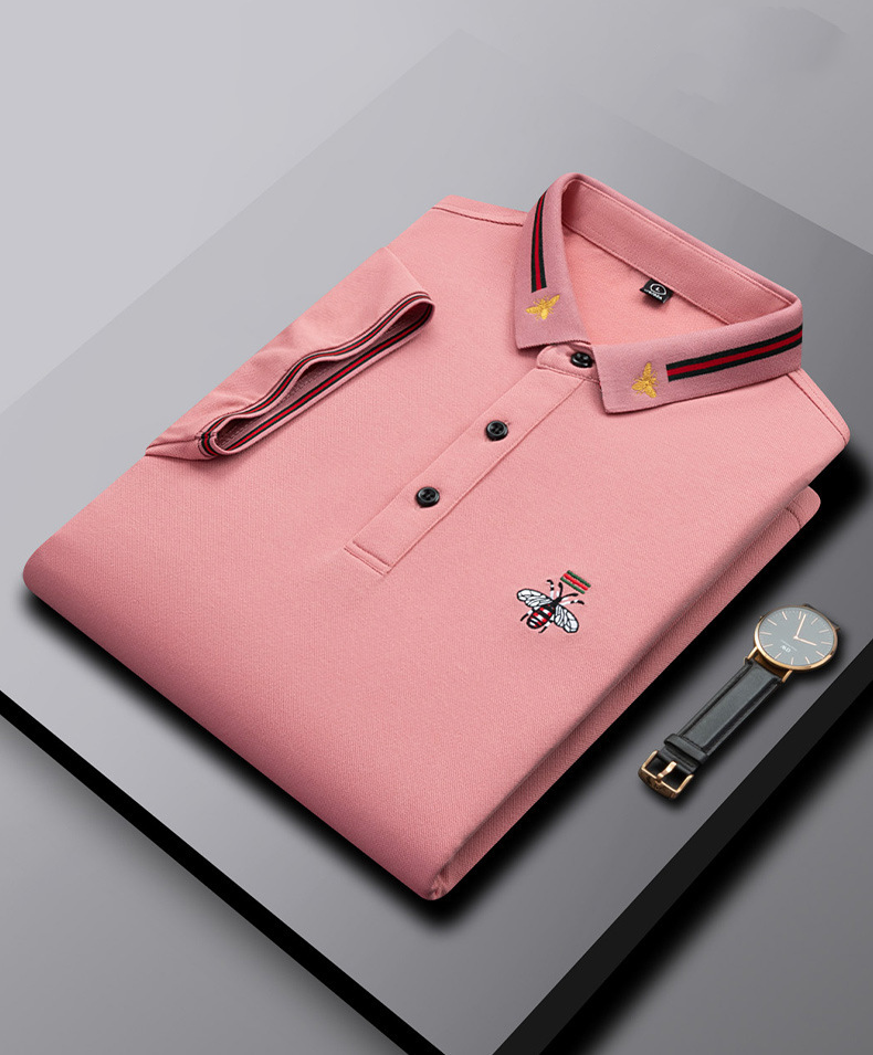 Modisches Herren-Poloshirt mit Bienenstickerei und Kurzen Ärmeln und Revers