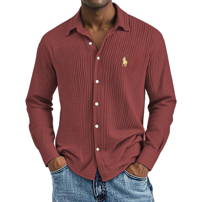 Lässig Locker und Bequem Strukturiert Lange Baumwollhemden für Herren