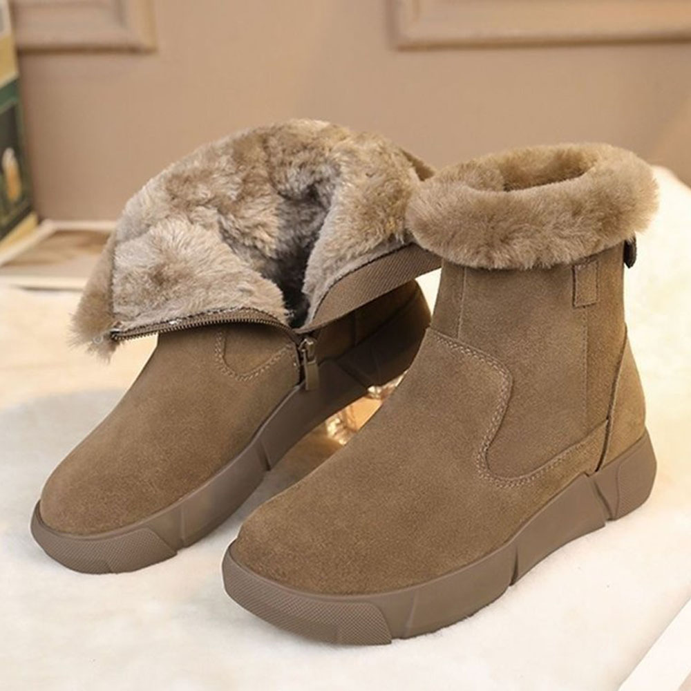 Damen-Schneestiefel mit verdicktem Reißverschluss aus Wintersamt
