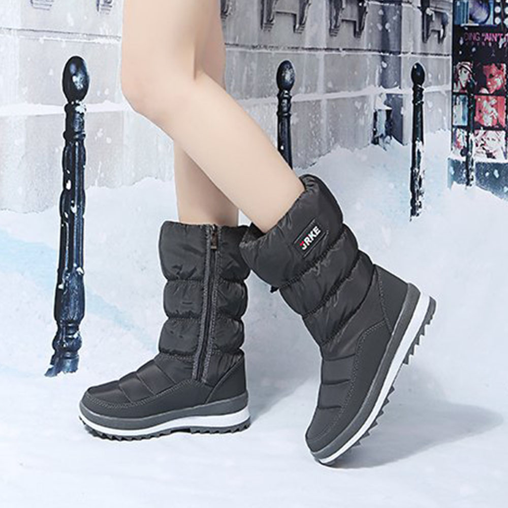 Damen-Schneestiefel mit dicker Sohle und mittelhohem Fleece aus Fleece