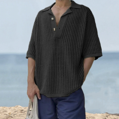 2024 Herren-Revers-Strickpullover mit kurzen Ärmeln