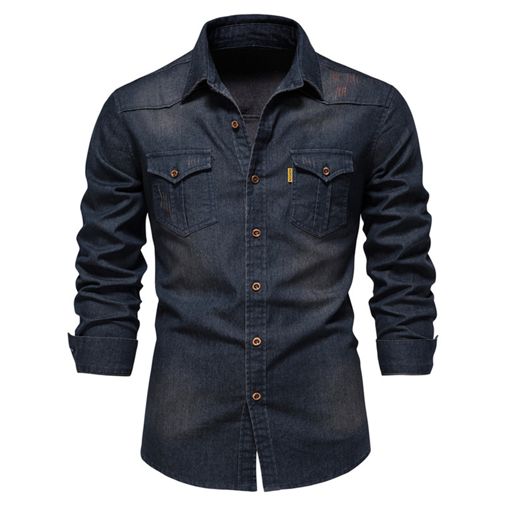 THERLING Klassisches, lässiges Jeanshemd für Herren mit langen Ärmeln