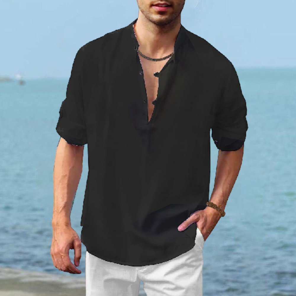 Herren-Henley-Langarmhemd aus Leinen