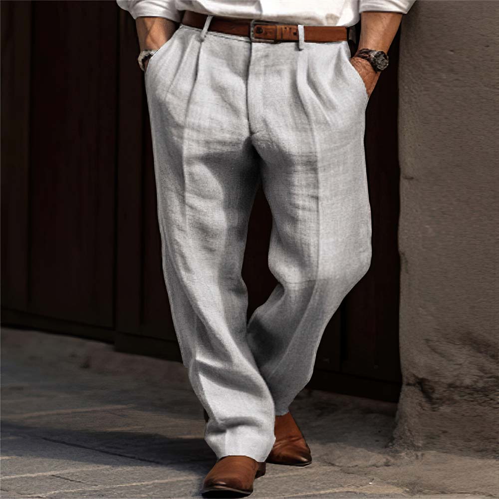  Neue atmungsaktive Herren-Leinenhose mit geradem Bein
