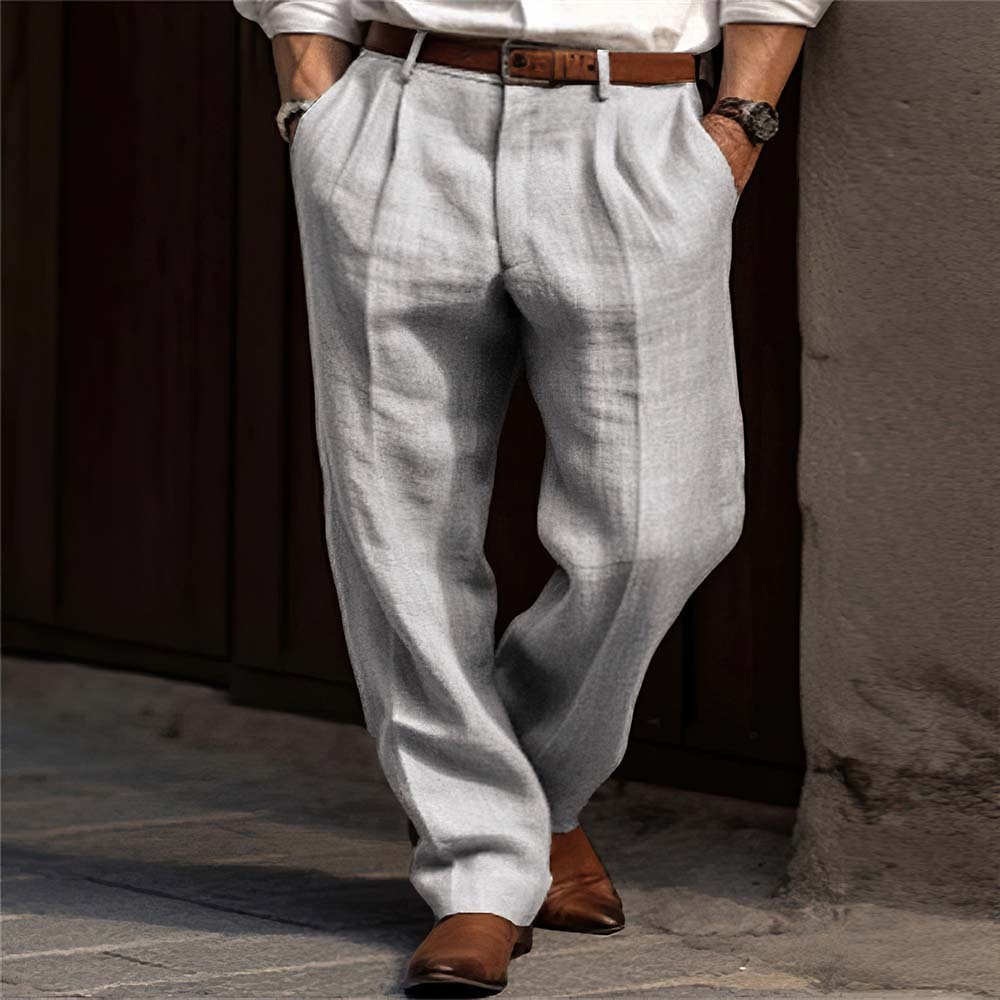  Neue atmungsaktive Herren-Leinenhose mit geradem Bein