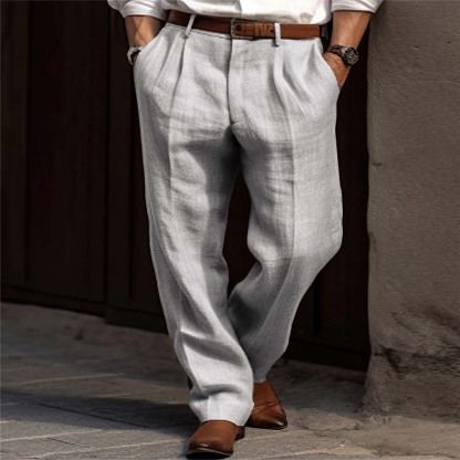  Neue atmungsaktive Herren-Leinenhose mit geradem Bein