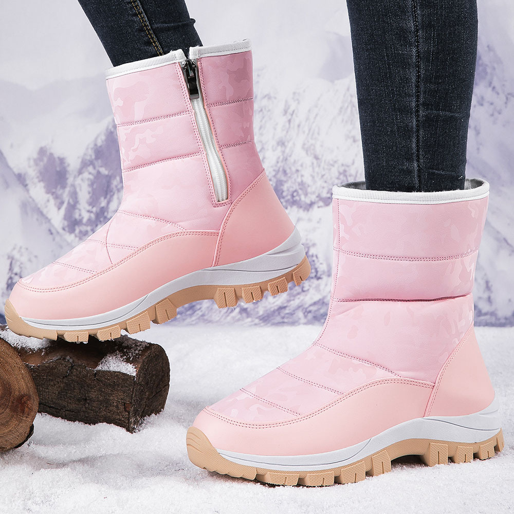 Winter-Damen-Schneestiefel aus Samt mit hohem Schaft und Reißverschluss