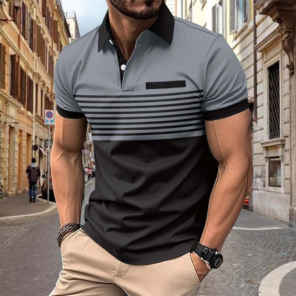 Therling Kurzarm-Poloshirt für Herren mit Farbblock-Streifen und Revers