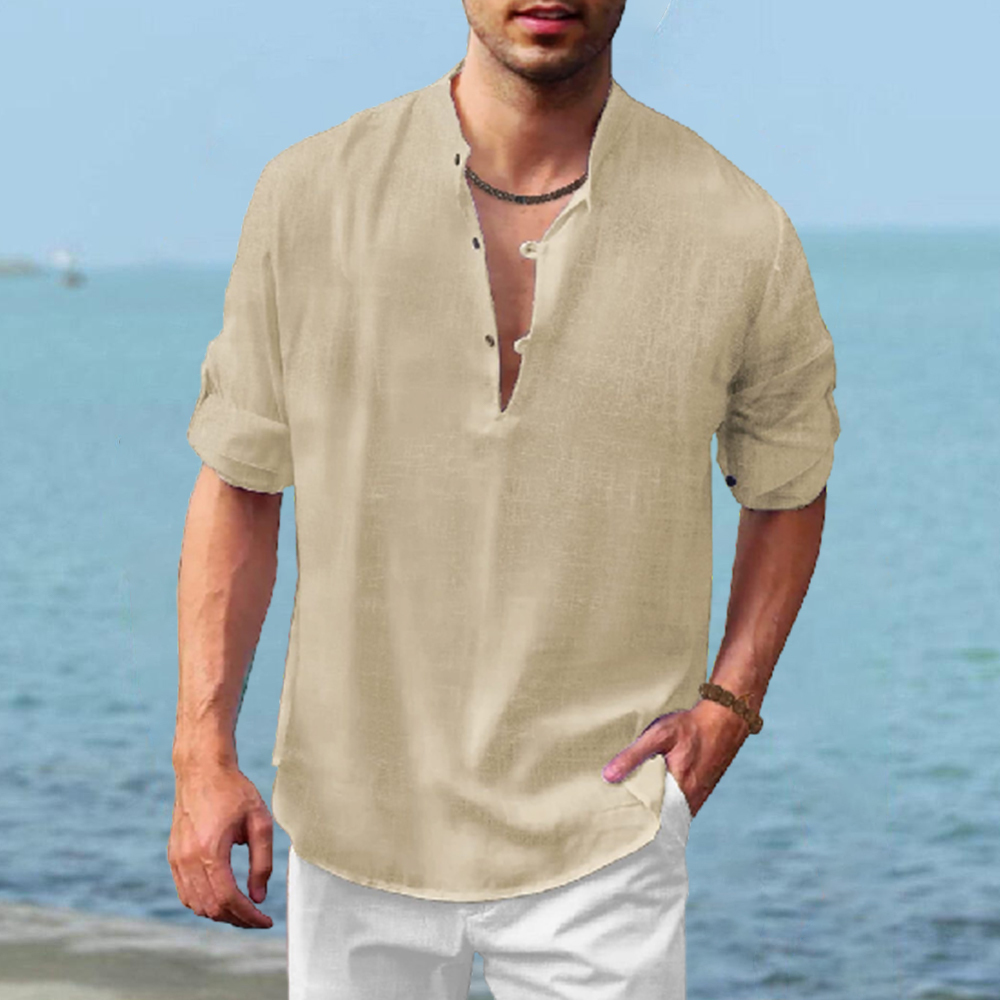 Herren-Henley-Langarmhemd aus Leinen
