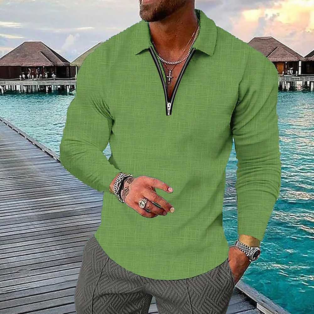Therling Neues Frühlings-Herren-Revers-Reißverschluss-Langarm-POLO-Shirt