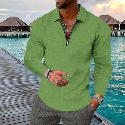 Therling Neues Frühlings-Herren-Revers-Reißverschluss-Langarm-POLO-Shirt