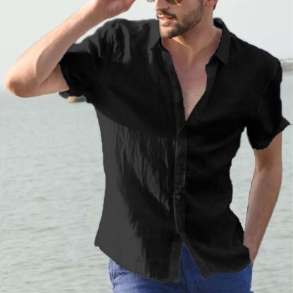 Sommer Herren Casual Einfarbig Revers Kurzarm Hemd