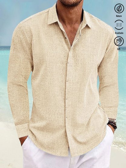 Mehrfarbiges Schlichtes Herrenhemd aus Naturfaser mit Knopfleiste