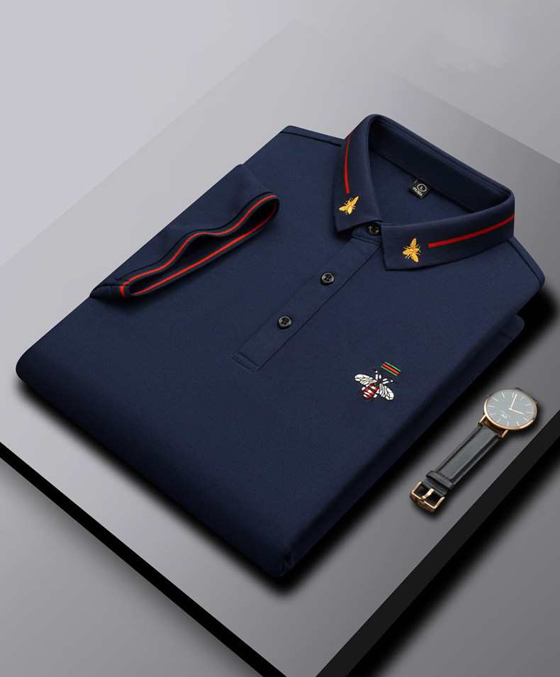 Modisches Herren-Poloshirt mit Bienenstickerei und Kurzen Ärmeln und Revers