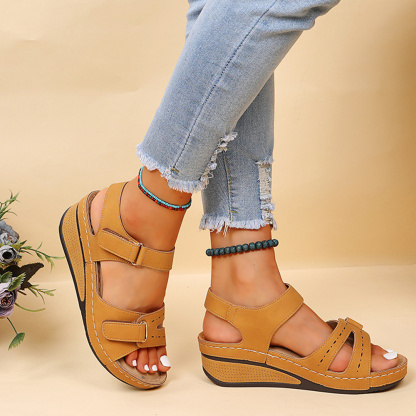 Sommer-Damen-Klettverschluss-Keilsandalen mit dicker Sohle
