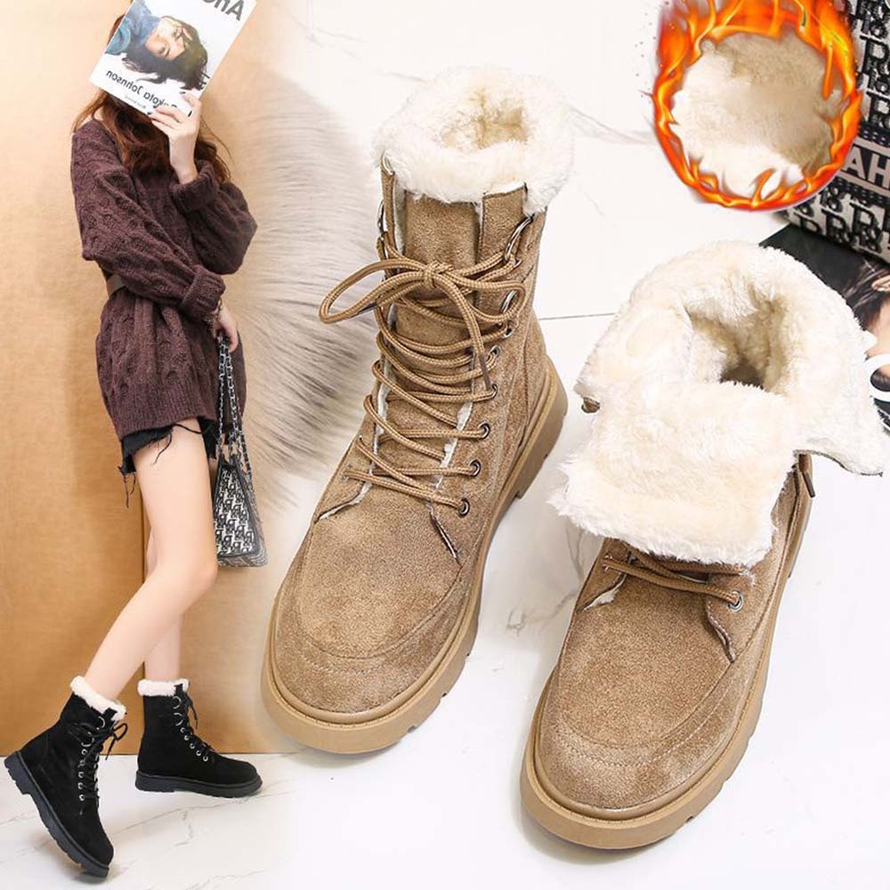 Neue warme und hoch geschnittene Fleece-Schneestiefel zum Schnüren