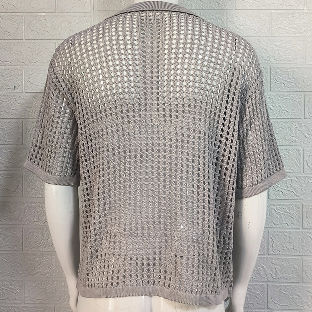 2024 Herren-Revers-Strickpullover mit kurzen Ärmeln