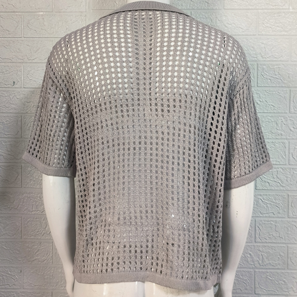 2024 Herren-Revers-Strickpullover mit kurzen Ärmeln
