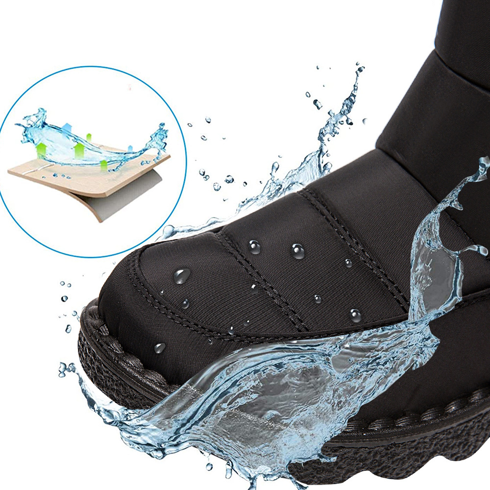 Damen High Top wasserdichte Baumwollschuhe Fleece-Schneestiefel mit Klettverschluss
