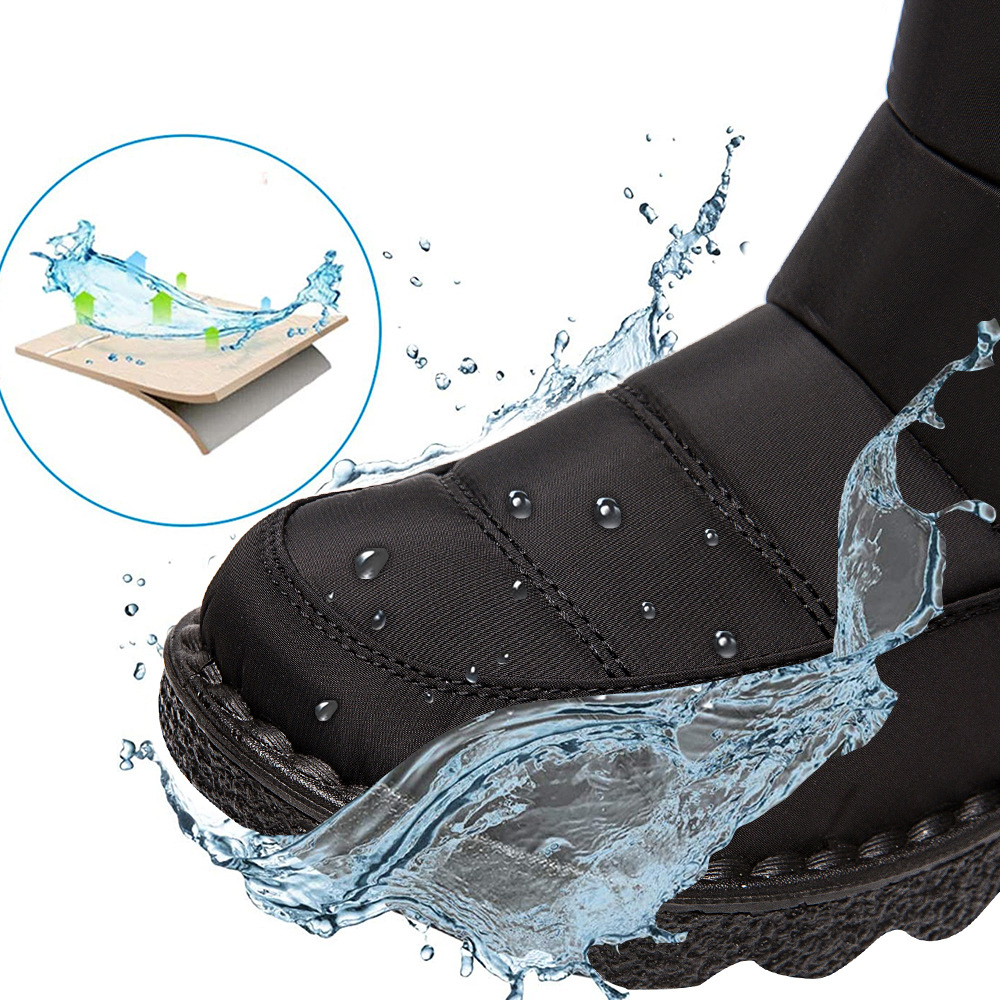 Damen High Top wasserdichte Baumwollschuhe Fleece-Schneestiefel mit Klettverschluss